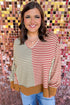 Striped V Neck Oversized Long Sleeve Top