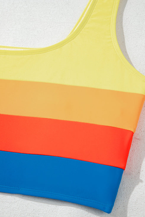Sporty Color Block Tank Top High Waist Bikini Set