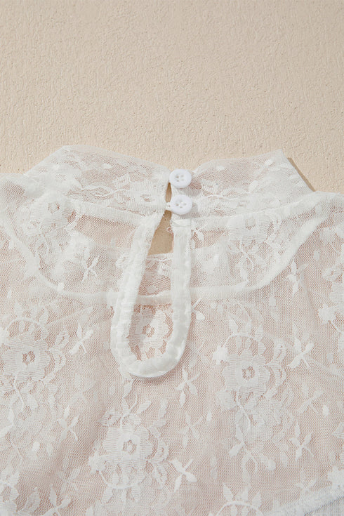 Lace Mesh Waffle Knit Long Sleeve Top