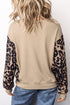 Leopard Sleeve Waffle Knit Split Hem Long Sleeve Top