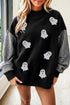 Ghost Print Plaid Sleeve Patchwork Tunic Sweatshirt
