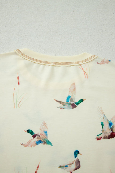 Mallard Duck Print Oversized Tee Drawstring Short Set