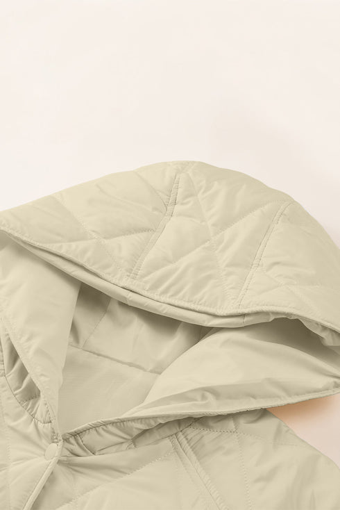 Solid Quilted Snap Button Hooded Puffer Coat