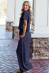 Smocked Raw Hem Loose Tee Wide Leg Pant Sets