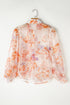 Abstract Floral Balloon Sleeve Button Down Blouse