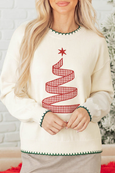 Viscose Polyester Blend Applique Stitched Tree Sweater