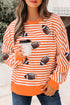 Striped Sequined Rugby Graphic Raw Seam Loose Long Sleeve Tee