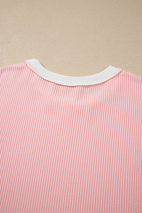 Ribbed Knit Long Sleeve Round Neck Top