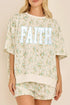 Floral Print Faith Graphic Short Sleeve Top Loose Set