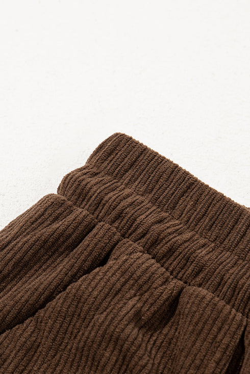 Polyester Tie Elastic Waist Soft Corduroy Pants