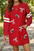 Sequin Rugby Bow Varsity Stripe Sleeve Graphic Dress