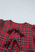 Plaid Knot Neck Short Sleeve Shift Midi Dress