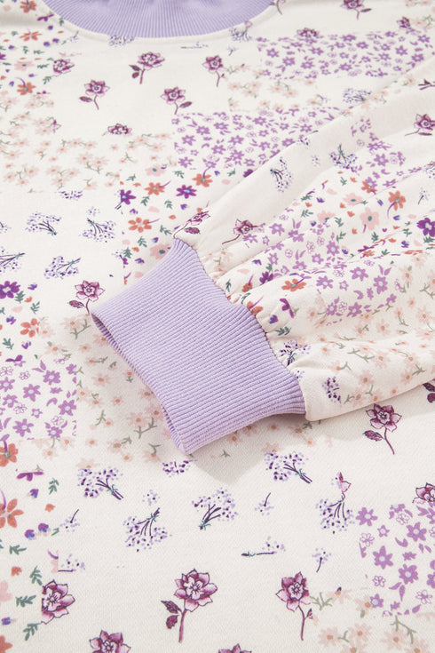 Floral Print Mock Neck Paneled Sleeve Sweatshirt