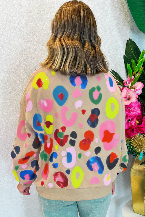 Abstract Animal Print Balloon Sleeve Crew Neck Sweatshirt