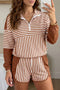 Striped Patchwork Quarter Zip Pullover Sporty Short Set