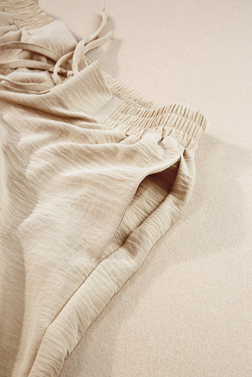 Textured Crinkle Crop Tee And Wide Leg Pant Set