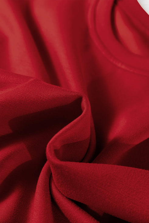 Solid Drop Shoulder Pullover Drawstring Mini Skirt Two Piece Dress