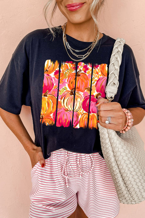 Pumpkin Print Graphic Relaxed Silhouette Statement Tee
