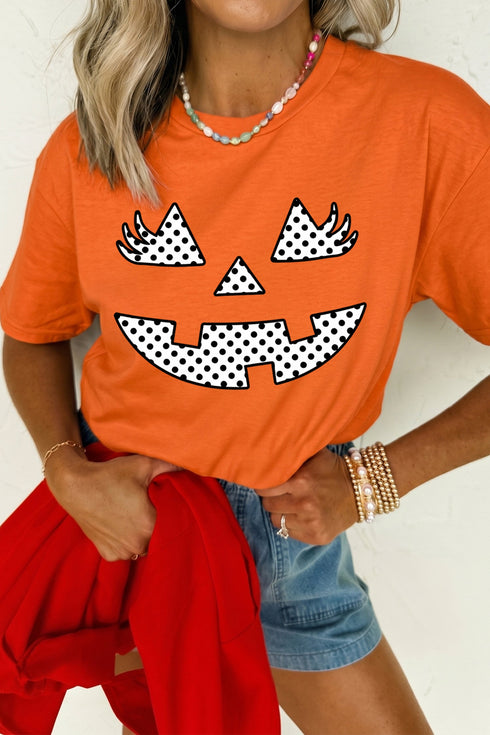 Pumpkin Face Polka Dot Round Neck Graphic Tee