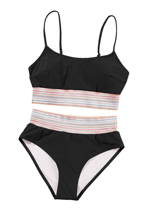 Zigzag Trim Scoop Neck High Waist Bikini Set