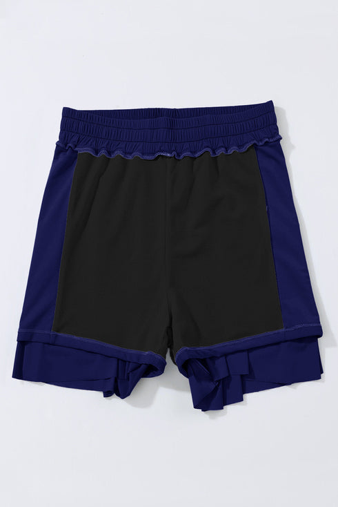 Active Drawstring Elastic Waist Lined Ruffle Shorts Swim Bottoms