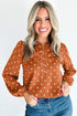 Polka Dot Half Button V Neck Long Sleeve Blouse