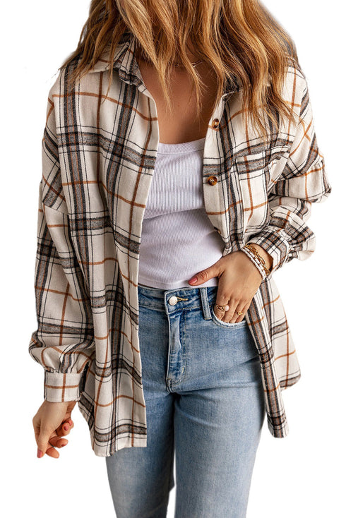 Casual Oversized Split Hem Detail Plaid Shacket