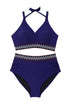Embroidered Trim Wrap Tie High Waisted Plus Size Swimwear