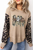 Sequined Western Horse Graphic Leopard Sleeve Patchwork Waffle Knit Tee