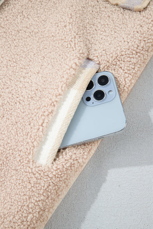 Casual Plaid Patchwork Sherpa Fleece Collared Long Coat