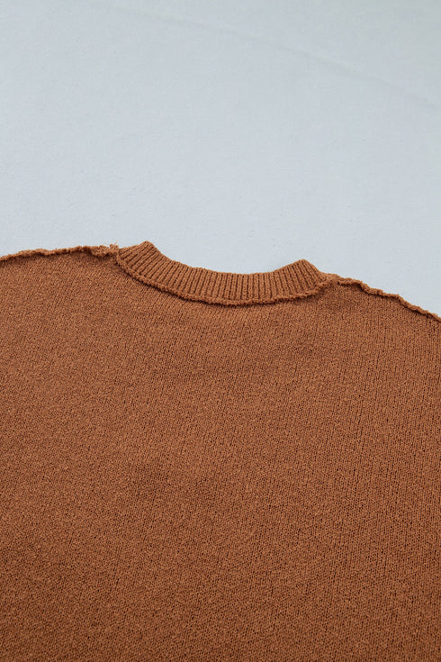 Embroidered Oversized Drop Shoulder Round Neck Pullover Sweater