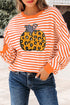 Striped Leopard Pumpkin Graphic Print Pullover Sweatshirt