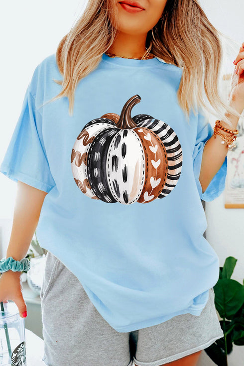 Pumpkin Print Polyester Cotton Blend Graphic Tee