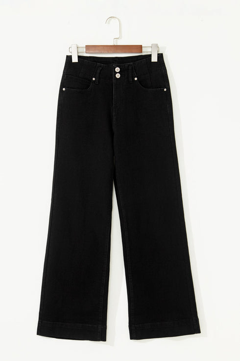 Double Button High Waist Wide Leg Flared Jeans