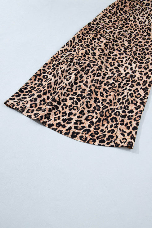 Western Leopard Print Lace Trim Ruffled Wide Leg Jumpsuit