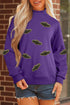 Sequin Bat Pattern Mock Neck Graphic Sweatshirt