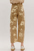 Floral Print Metal Button Pleated Straight Leg Jeans