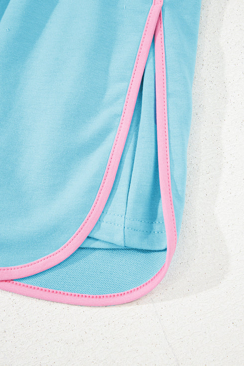 Contrast Trim Drop Shoulder Two Piece Skort Set