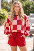 Checkerboard Plaid Long Sleeve Top Clean Finish Short Set