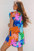 Bohemian Ruffle Sleeve Shift Silhouette Pocketed Mini Floral Dress