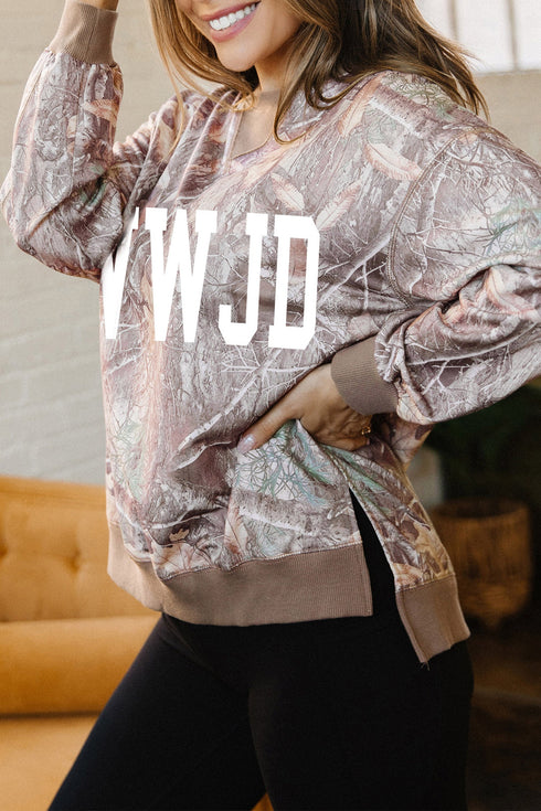 Polyester Elastane Camo Wwjd Graphic Slit Sweatshirt