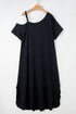 Solid Asymmetric Shoulder Detail Short Sleeve Maxi Dress