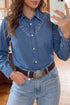 Embroidered Collar Western Long Sleeve Denim Shirt