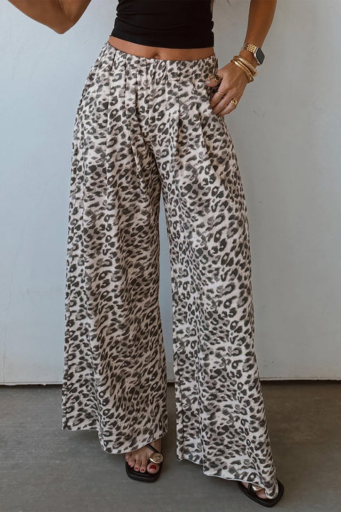 Leopard Print Wide Leg Full Length Pants