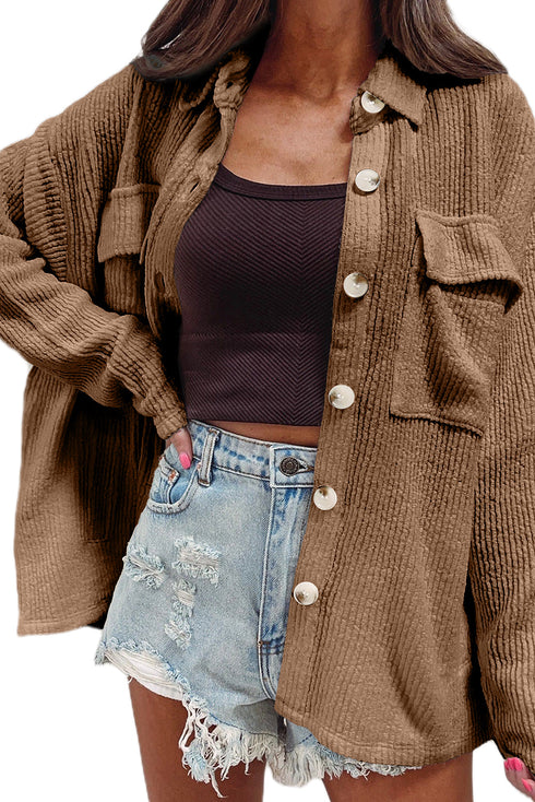Casual Textured Corduroy Long Sleeve Button Down Jacket