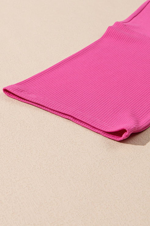 Solid Ribbed Loose Tunic Top And Slim Short Sets