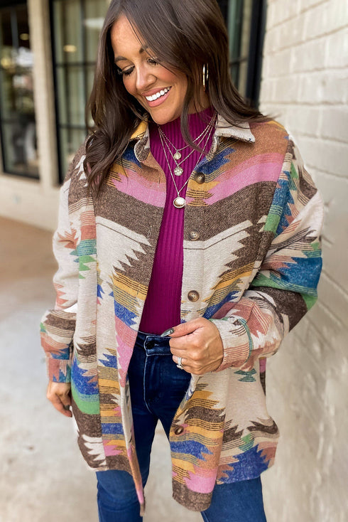 Aztec Print Western Button Up Shirt Jacket