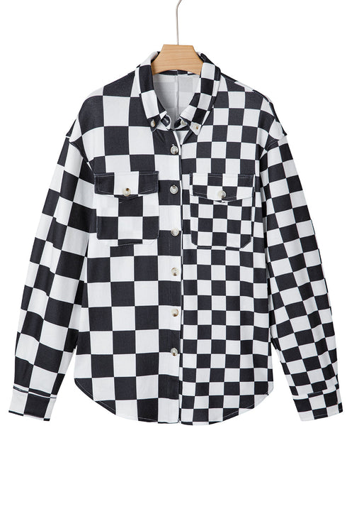 Checkered Print Flap Pocket Button Front Shacket