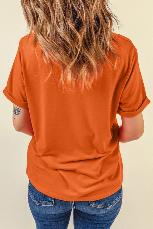 Polyester Cotton Blend Pumpkin Print Graphic Tee