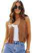 Western Fringed Suedette Faux Leather Snap Button Vest